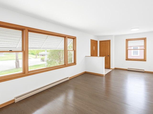 112 Burton Ave, Waukegan, IL 60085 - unfurnished living room featuring a baseboard radiator, wood finished floors, and baseboards