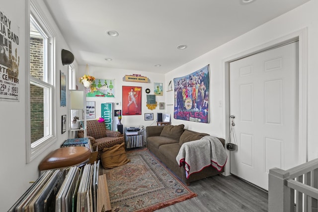 living room featuring wood finished floors and recessed lighting