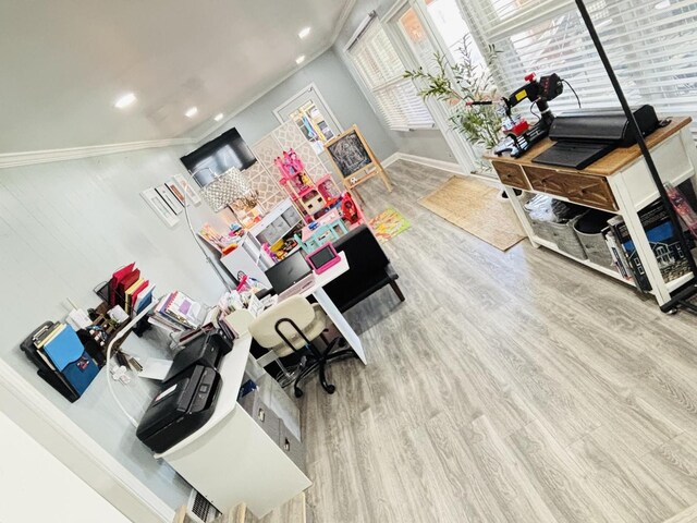 321 Lewis Ave, Wauconda, IL 60084 - office with wood finished floors, baseboards, recessed lighting, and crown molding