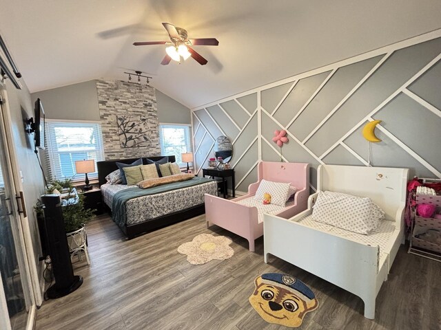 321 Lewis Ave, Wauconda, IL 60084 - bedroom featuring vaulted ceiling, wood finished floors, and a ceiling fan