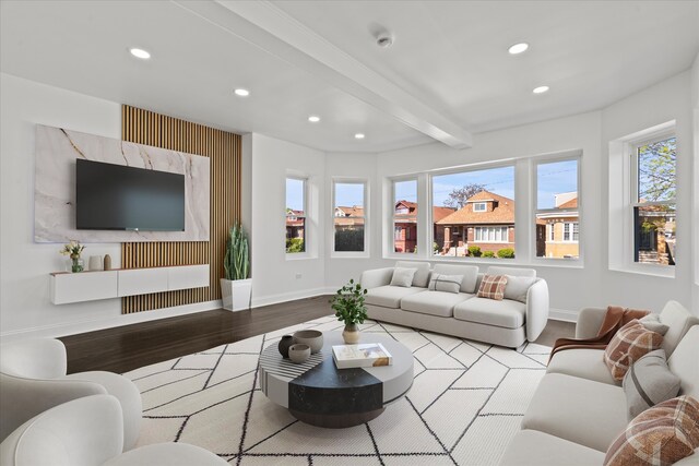 8241 S Aberdeen St, Chicago, IL 60620 - living area with recessed lighting, baseboards, wood finished floors, and beam ceiling