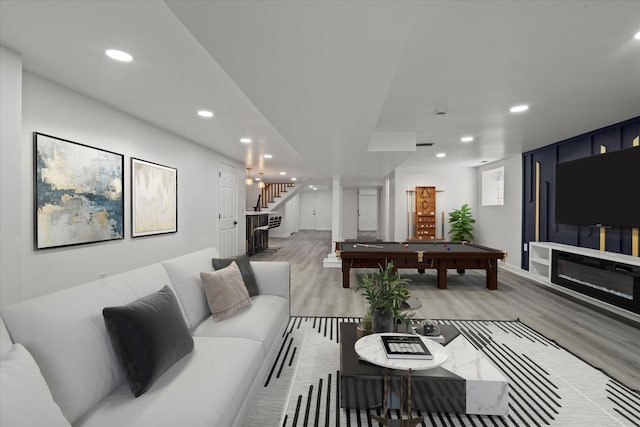 8241 S Aberdeen St, Chicago, IL 60620 - living area featuring billiards, light wood-style floors, stairway, recessed lighting, and baseboards