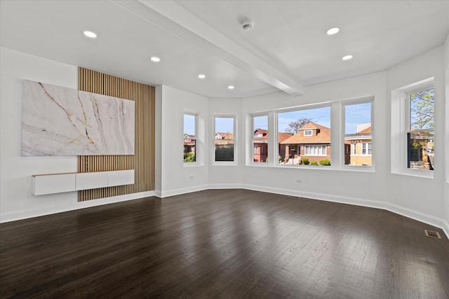 8241 S Aberdeen St, Chicago, IL 60620 - unfurnished room with dark wood-style flooring, recessed lighting, baseboards, and beam ceiling