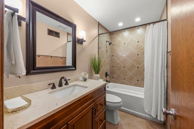 608 61st St, Lisle, IL 60532 - bathroom featuring vanity, shower / bathtub combination with curtain, tile patterned flooring, and recessed lighting