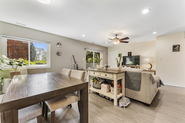 1787 W Algonquin Rd Unit 1B, Mount Prospect, IL 60056 - dining area with light wood-style floors, recessed lighting, a ceiling fan, and baseboards
