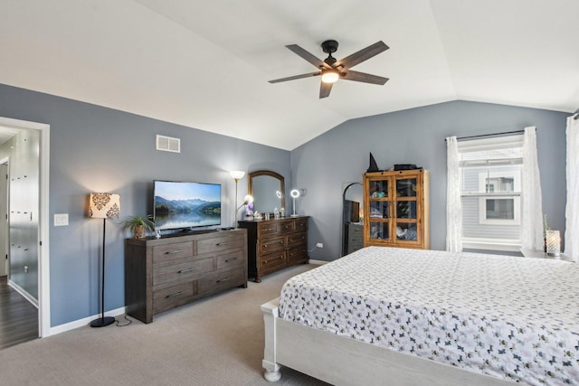 4144 Calder Ln, Aurora, IL 60504 - carpeted bedroom featuring vaulted ceiling, baseboards, and ceiling fan