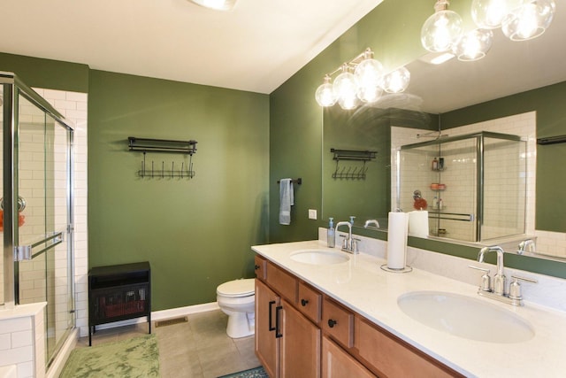 4144 Calder Ln, Aurora, IL 60504 - full bath with a shower stall, tile patterned floors, and a chandelier