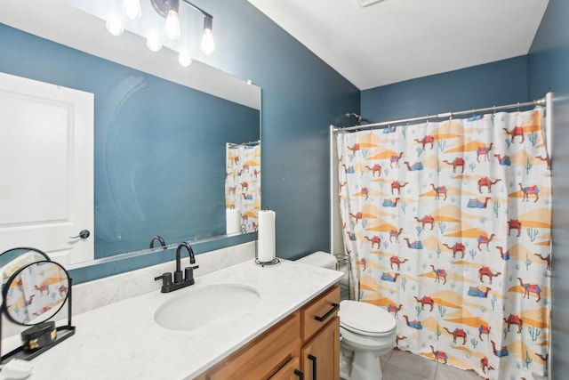 4144 Calder Ln, Aurora, IL 60504 - full bathroom featuring toilet, tile patterned floors, vanity, and curtained shower