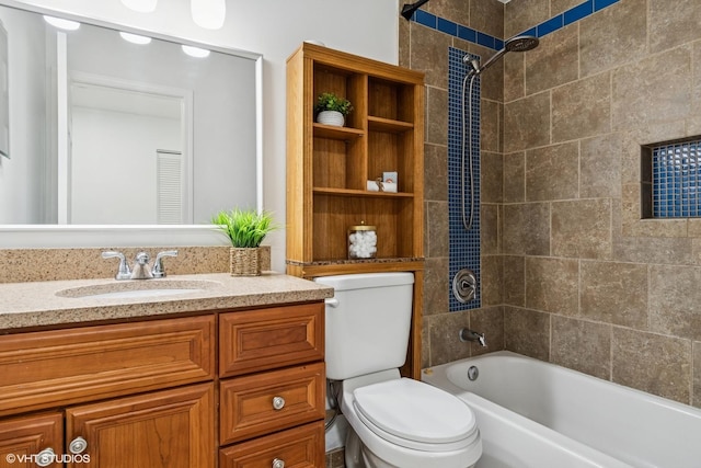 full bathroom featuring toilet, shower / washtub combination, and vanity
