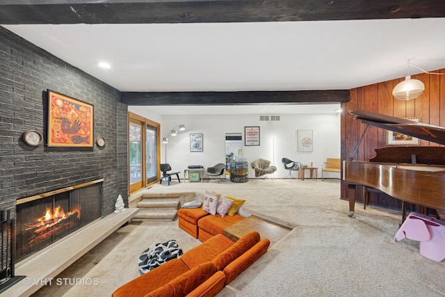 S070 River Ln, Winfield, IL 60190 - carpeted living area featuring a brick fireplace