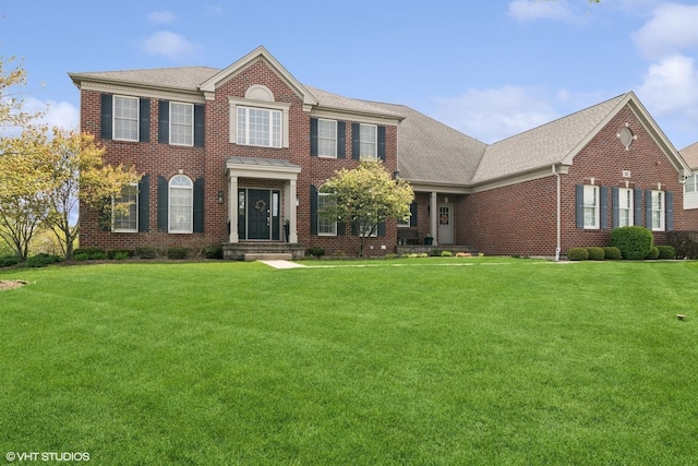 11 Crystal Downs Dr, Hawthorn Woods, IL 60047 - georgian-style home featuring brick siding, a front yard, and a shingled roof