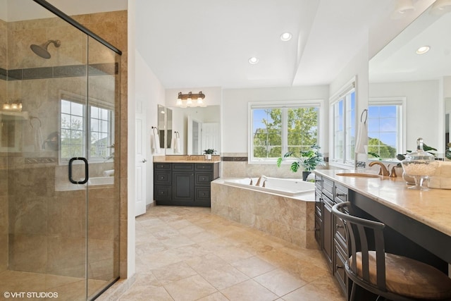 11 Crystal Downs Dr, Hawthorn Woods, IL 60047 - bathroom with a garden tub, a stall shower, two vanities, and recessed lighting