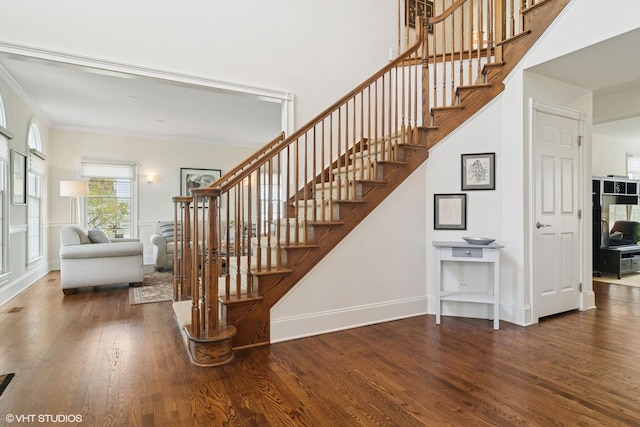 11 Crystal Downs Dr, Hawthorn Woods, IL 60047 - stairway with wood finished floors and crown molding