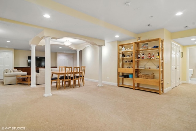 11 Crystal Downs Dr, Hawthorn Woods, IL 60047 - dining room with decorative columns, light colored carpet, and recessed lighting