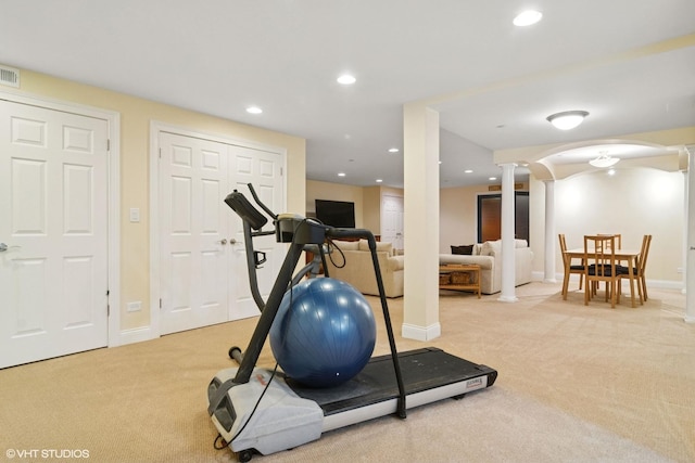 11 Crystal Downs Dr, Hawthorn Woods, IL 60047 - exercise area with ornate columns, carpet floors, recessed lighting, and arched walkways