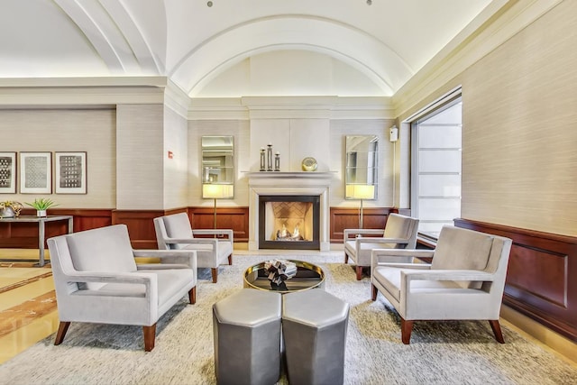 25 E Superior St Unit 2501, Chicago, IL 60611 - common area with lofted ceiling and a wainscoted wall