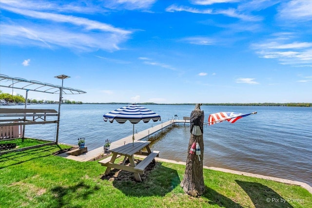 dock area featuring a water view