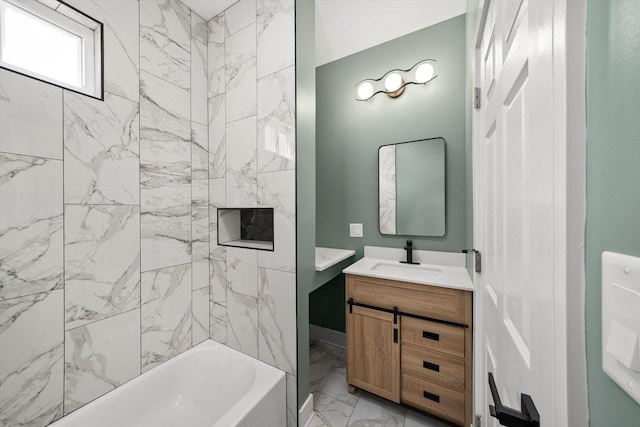 7414 S Aberdeen St, Chicago, IL 60621 - bathroom featuring marble finish floors, vanity, and shower / washtub combination