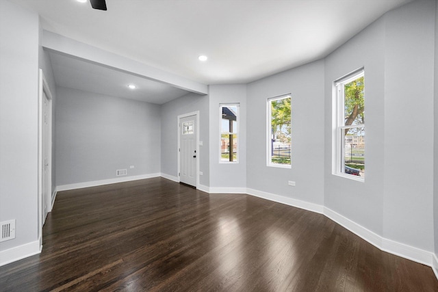7414 S Aberdeen St, Chicago, IL 60621 - unfurnished living room featuring dark wood finished floors, recessed lighting, and baseboards