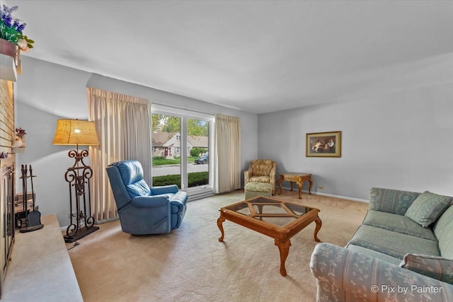 living area featuring carpet floors