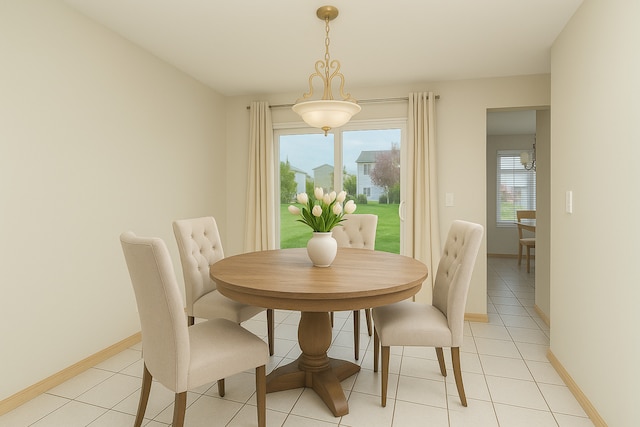 dining area with baseboards and light tile patterned floors