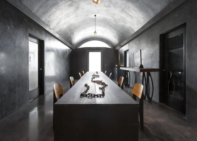 3845 S Winchester Ave, Chicago, IL 60609 - dining space with concrete floors and vaulted ceiling