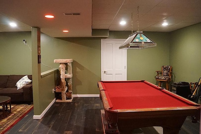 3526 E 2179th Rd, Ottawa, IL 61350 - rec room featuring wood finished floors, baseboards, billiards table, and recessed lighting
