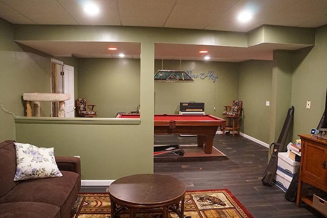 3526 E 2179th Rd, Ottawa, IL 61350 - game room with wood finished floors, billiards table, recessed lighting, baseboards, and a drop ceiling