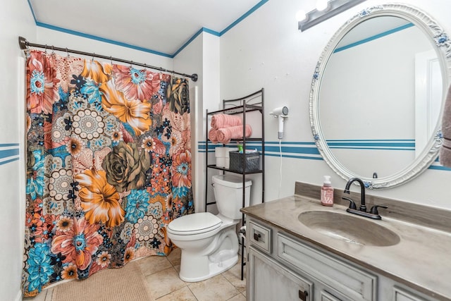 2124 Northwood Dr, Belvidere, IL 61008 - bathroom featuring tile patterned floors, toilet, vanity, and curtained shower