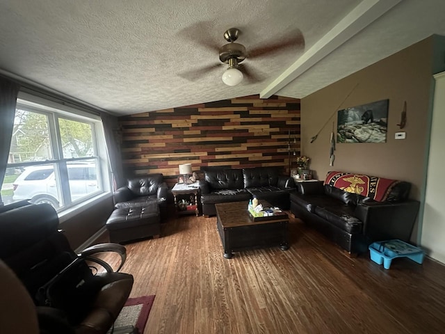 795 N Erie St, Braidwood, IL 60408 - living room featuring vaulted ceiling, wood finished floors, a textured ceiling, ceiling fan, and baseboards