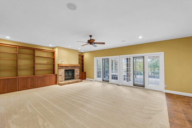 4410 Southford Trace Dr, Champaign, IL 61822 - unfurnished living room featuring baseboards, a fireplace, recessed lighting, and a ceiling fan