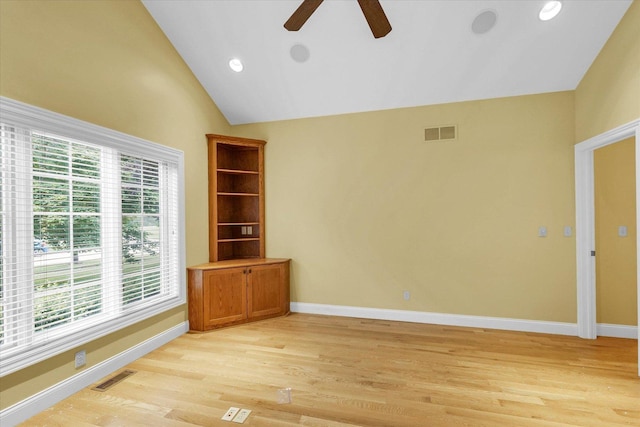 4410 Southford Trace Dr, Champaign, IL 61822 - unfurnished room featuring ceiling fan, vaulted ceiling, light wood-type flooring, baseboards, and recessed lighting