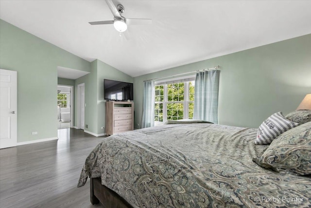 9 Laurel Valley Ct, Lake In The Hills, IL 60156 - bedroom with vaulted ceiling, multiple windows, wood finished floors, and ceiling fan