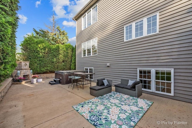 9 Laurel Valley Ct, Lake In The Hills, IL 60156 - view of patio / terrace featuring a hot tub and an outdoor stone fireplace
