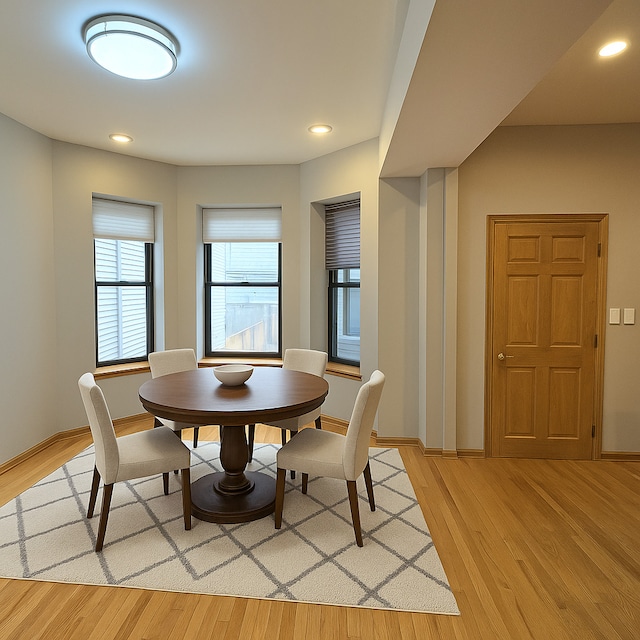 6137 S Kimbark Ave Unit 1, Chicago, IL 60637 - dining area with light wood finished floors, baseboards, and recessed lighting