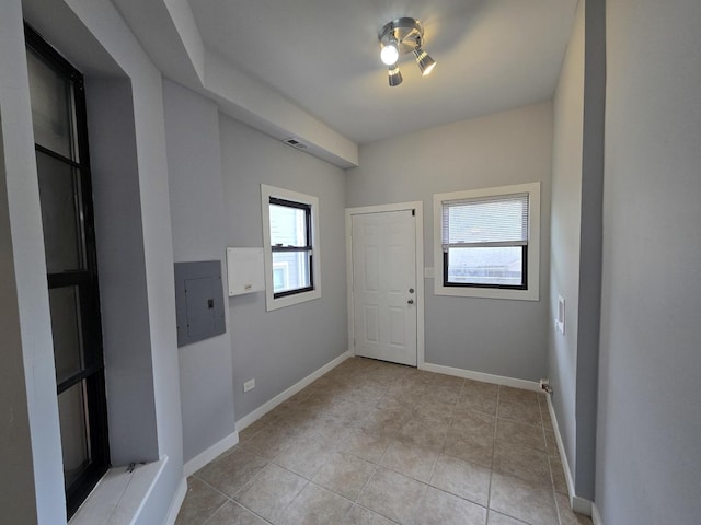 6137 S Kimbark Ave Unit 1, Chicago, IL 60637 - entryway featuring electric panel, light tile patterned floors, and baseboards