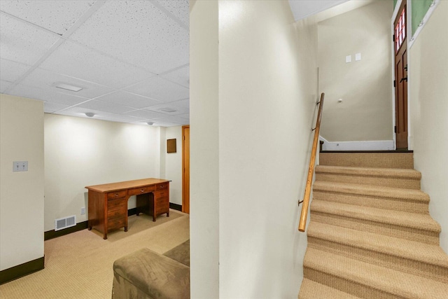 606 S Cedar St, Urbana, IL 61801 - stairway with carpet floors, baseboards, and a paneled ceiling