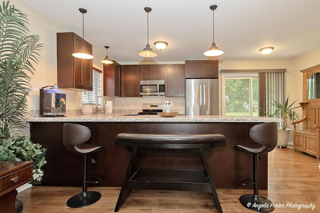 2505 S Harriet Ln, Holiday Hills, IL 60051 - kitchen featuring appliances with stainless steel finishes, a peninsula, plenty of natural light, and light wood-style flooring