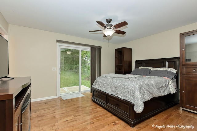 2505 S Harriet Ln, Holiday Hills, IL 60051 - bedroom with access to exterior, light wood-type flooring, a ceiling fan, and baseboards