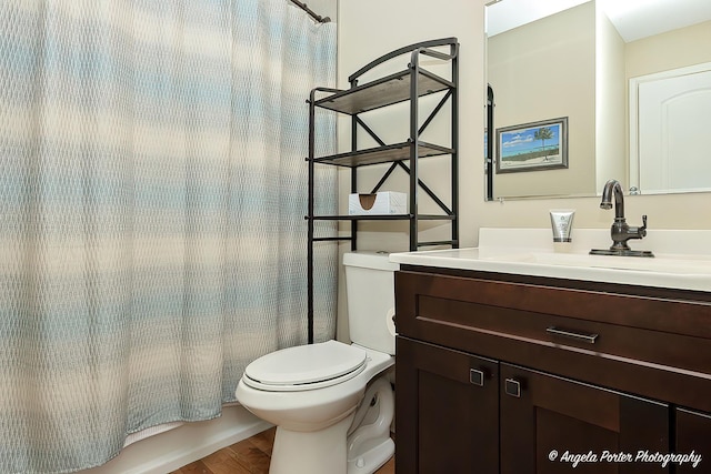 2505 S Harriet Ln, Holiday Hills, IL 60051 - bathroom featuring toilet, wood finished floors, and vanity