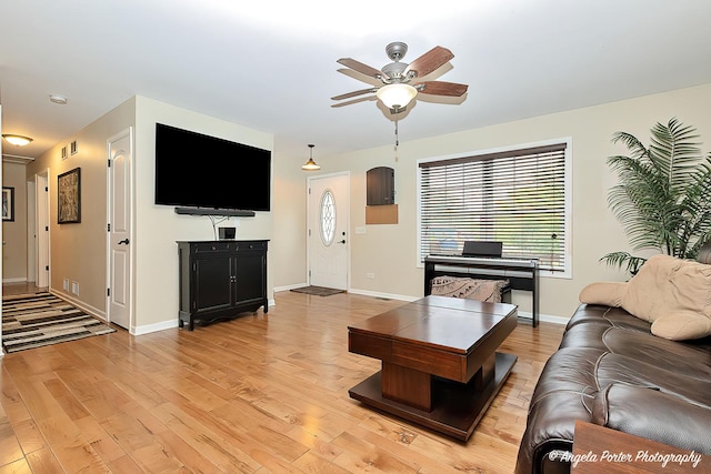 2505 S Harriet Ln, Holiday Hills, IL 60051 - living area featuring ceiling fan, light wood finished floors, plenty of natural light, and baseboards