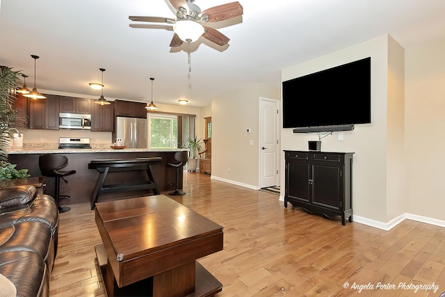 2505 S Harriet Ln, Holiday Hills, IL 60051 - living room with baseboards, light wood-style flooring, and a ceiling fan