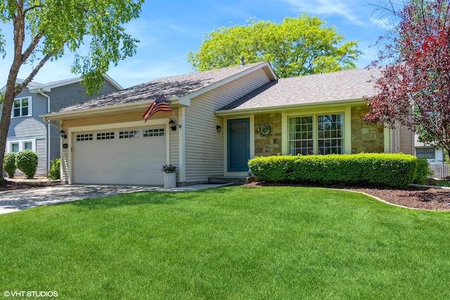 14642 S Pebble Creek Dr, Homer Glen, IL 60491 - view of front of property featuring stone siding, a garage, a front yard, and concrete driveway