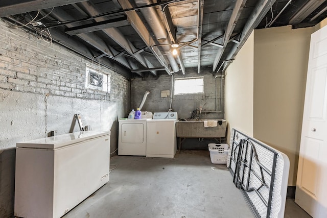 12817 S Racine Ave, Calumet Park, IL 60827 - basement with separate washer and dryer, fridge, and a sink