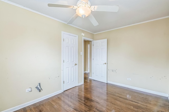 12817 S Racine Ave, Calumet Park, IL 60827 - empty room with wood finished floors, ornamental molding, baseboards, and a ceiling fan
