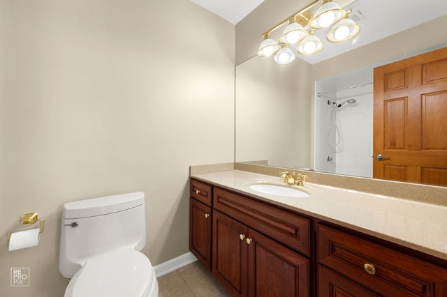 1532 Chat Ct, Naperville, IL 60565 - bathroom with tile patterned floors, toilet, vanity, baseboards, and a tile shower
