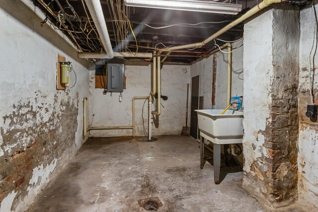 201 E Court St, Paris, IL 61944 - unfinished below grade area with electric panel and a sink