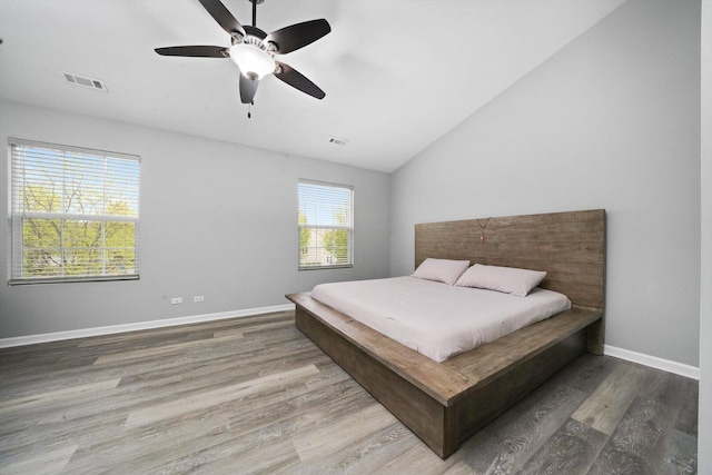 1913 Misty Ridge Ln, Aurora, IL 60503 - bedroom featuring wood finished floors, lofted ceiling, baseboards, and a ceiling fan
