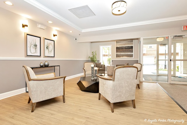 390 W Mahogany Ct Unit 301, Palatine, IL 60067 - sitting room with ornamental molding, recessed lighting, wood finished floors, and baseboards