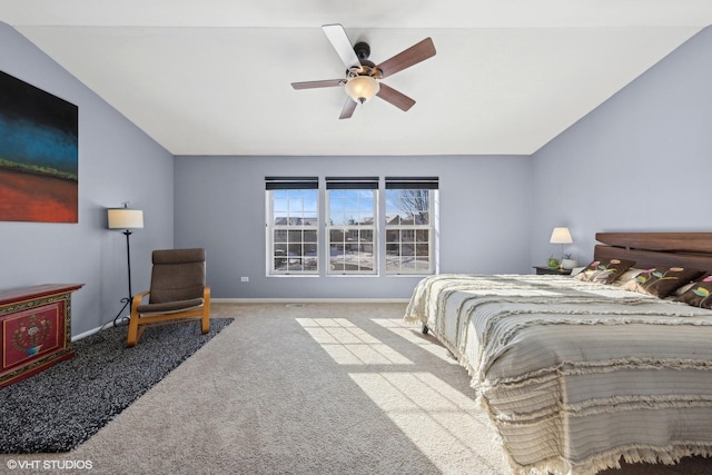 15130 Laurel Ln, Lockport, IL 60441 - bedroom with carpet floors, lofted ceiling, baseboards, and a ceiling fan